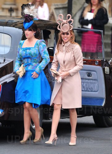 Princess Eugenie and Princess Beatrice arrive at Westminster Abbey in London