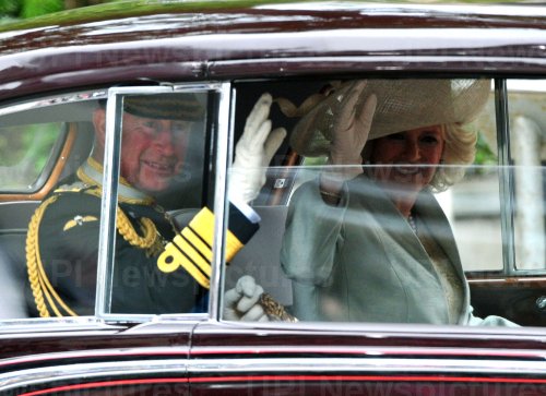 Prince Charles and Camilla, Duchess of Cornwall, arrive at Westminster Abbey in London