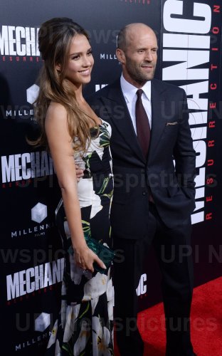 Jason Statham and Jessica Alba attend "Mechanic: Resurrection" premiere in Los Angeles