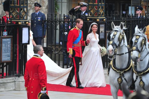 Prince William and Princess Catherine leave Westminster Abbey following their wedding in London