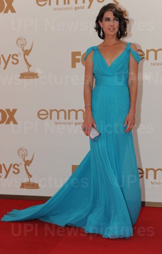 Cobie Smulders arrives at the Primetime Emmy Awards in Los Angeles